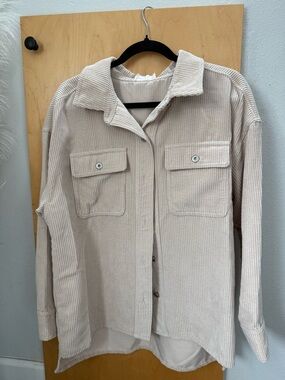 Women’s Cream Corduroy Shacket - Lightweight Button-Front Jacket